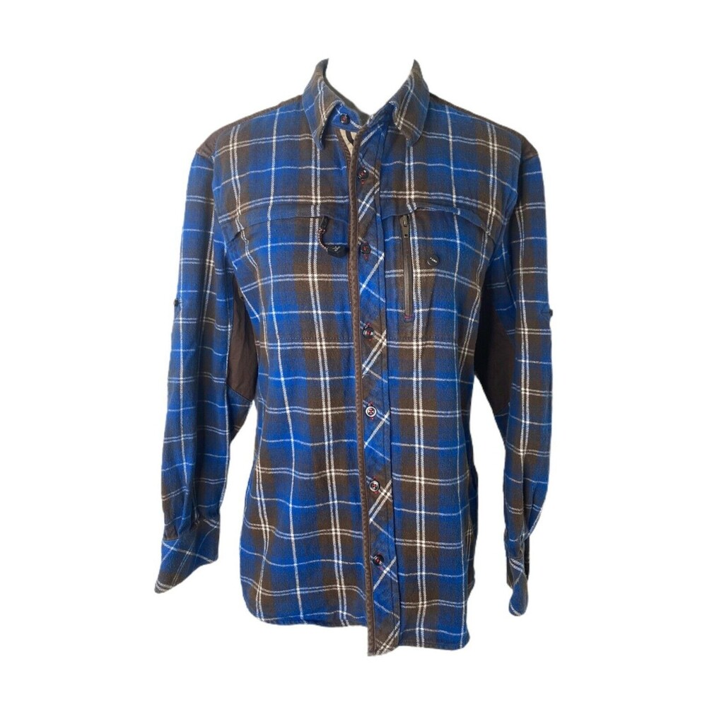 Cavi Men's Shirt Blue Plaid Flannel Premium Heavyweight Button-Down Size Large